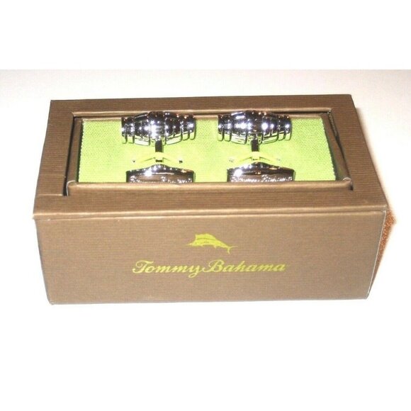 Tommy Bahama Men's Silver Barrel Basket Woven Solid Brass Cufflinks Classic NIB - Picture 2 of 3